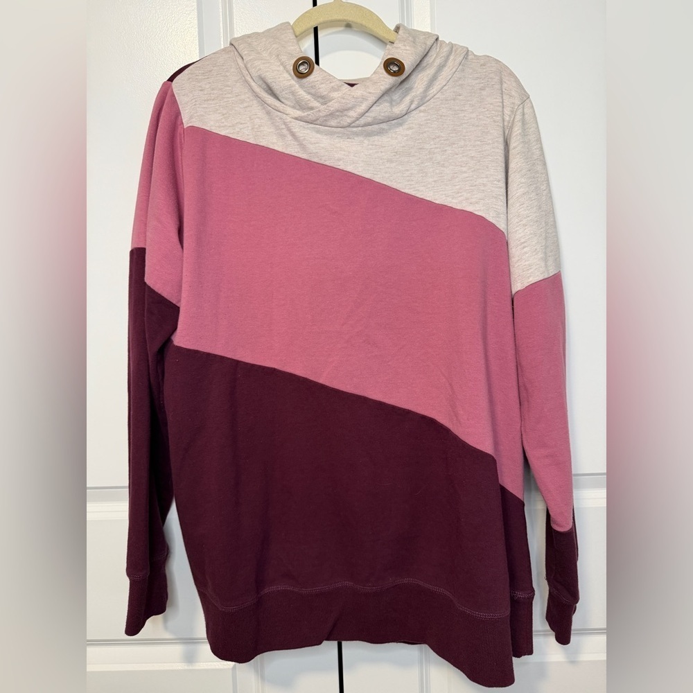 Maurices Colorblock Cowl Neck Hoodie Women’s XXL Burgundy Pink Oatmeal